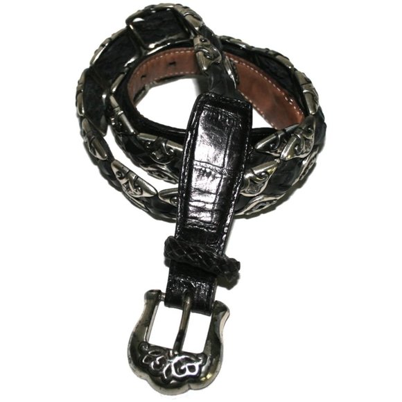 【threetimes】25ss Braid belt Vintage Metallic Tricolor Braided Belt, Brass Tone Buckle
